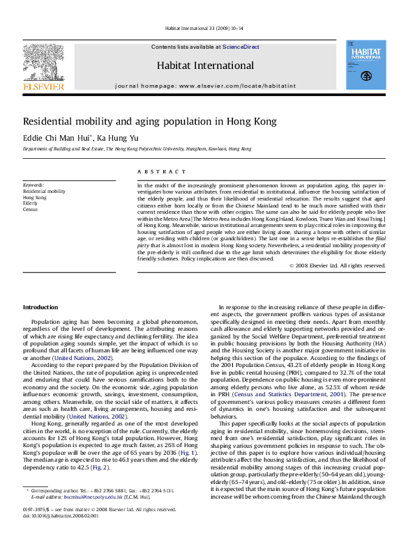 (PDF) Residential mobility and aging population in Hong Kong