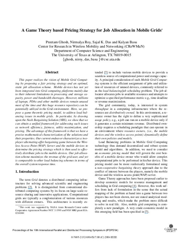 (PDF) A Game Theory Based Pricing Strategy for Job Allocation in Mobile ...