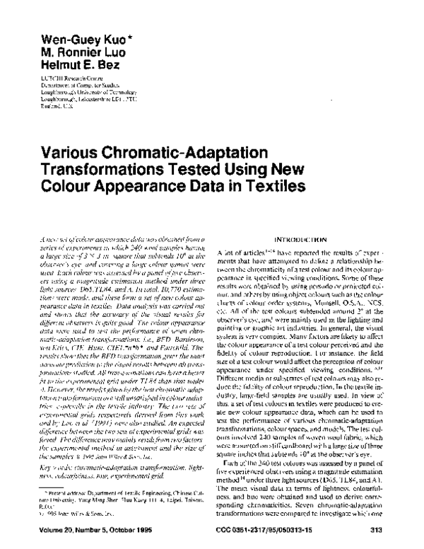 (PDF) Various chromatic-adaptation transformations tested using new ...