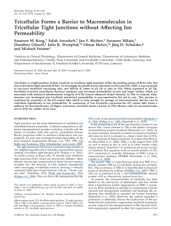 (PDF) Tricellulin Forms a Barrier to Macromolecules in Tricellular ...
