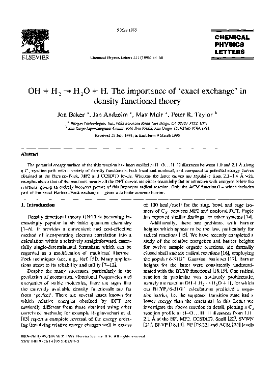 (PDF) OH + H 2 → H 2O + H. The importance of ‘exact exchange’ in ...