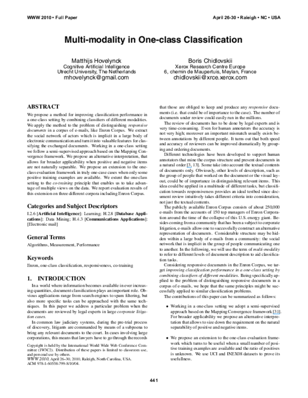 (PDF) Multimodality in one-class classification