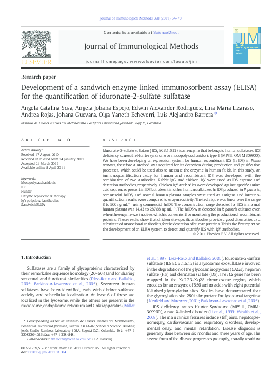 (PDF) Development of a sandwich enzyme linked immunosorbent assay ...