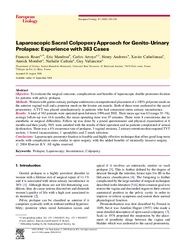 (PDF) Laparoscopic Sacral Colpopexy Approach for GenitoUrinary Prolapse ...