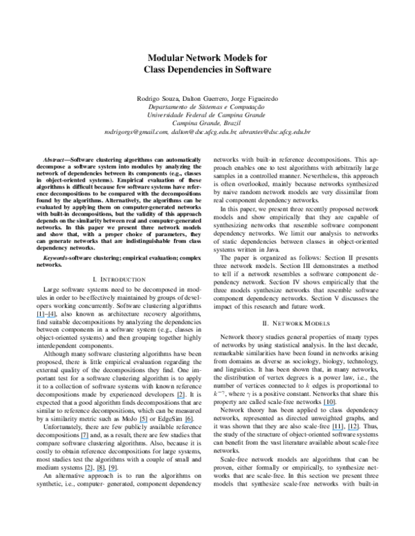 (PDF) Modular network models for class dependencies in software