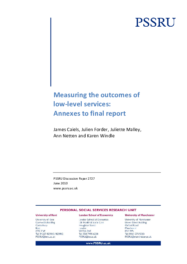 (PDF) Measuring the outcome of low- level services: Final Report Annexes