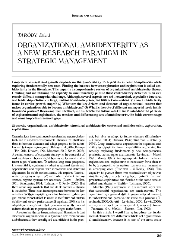 (PDF) ORGANIZATIONAL AMBIDEXTERITY AS A NEW RESEARCH PARADIGM IN ...
