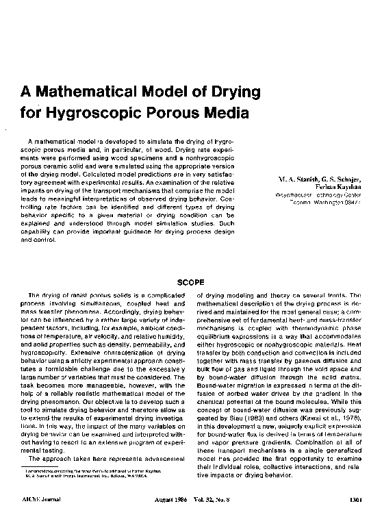 (PDF) A mathematical model of drying for hygroscopic porous media