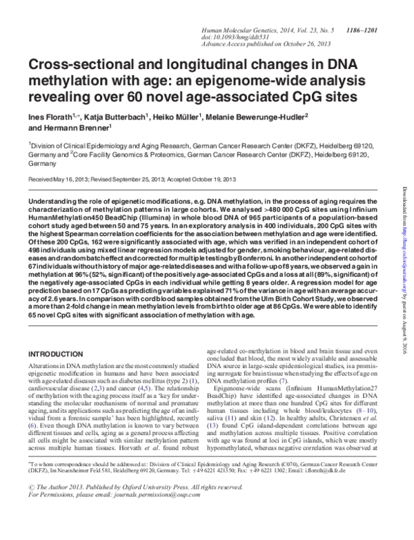 (PDF) Cross-sectional and longitudinal changes in DNA methylation with ...