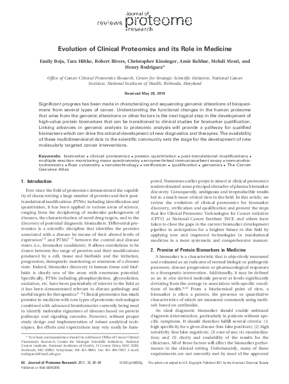 (PDF) The Evolution of Clinical Proteomics and its Role in Medicine