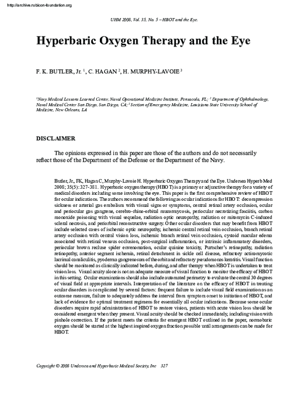 (PDF) Hyperbaric Oxygen Therapy and the Eye