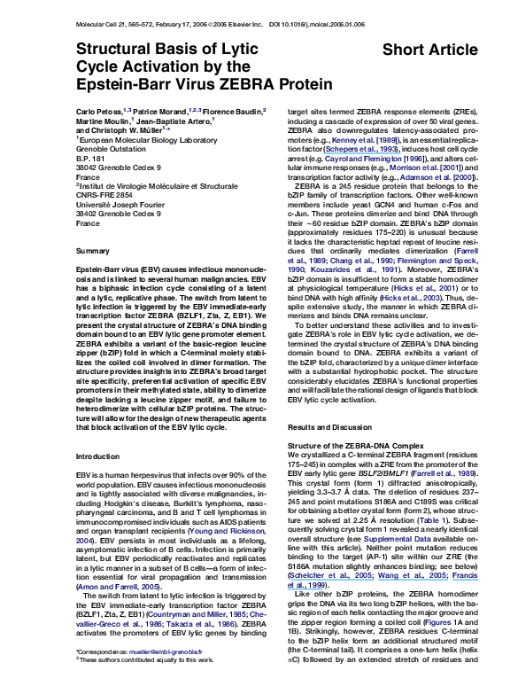 (PDF) Structural Basis of Lytic Cycle Activation by the Epstein-Barr ...