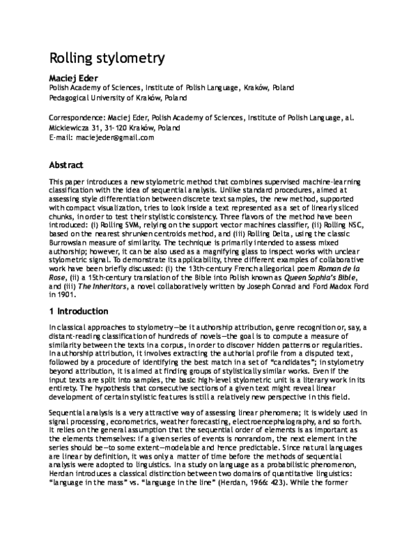 (PDF) Rolling stylometry