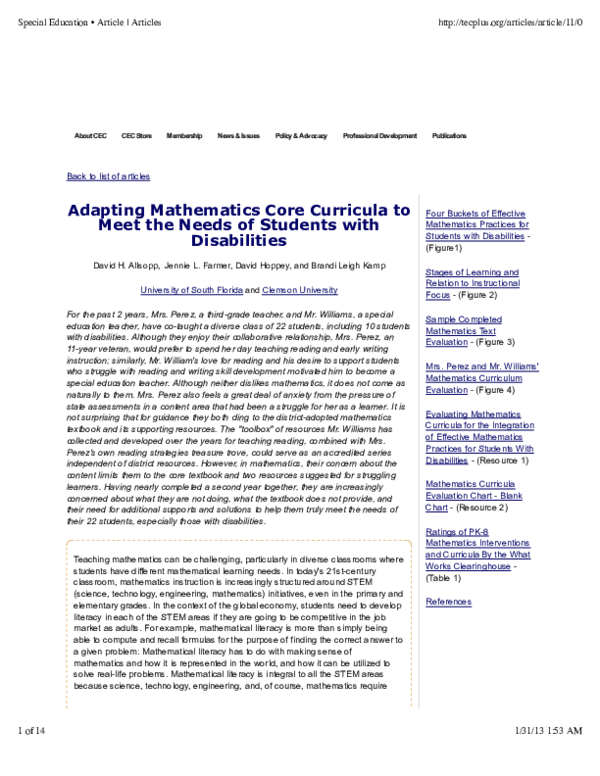 (PDF) Adapting Mathematics Core Curricula to Meet the Needs of Students ...