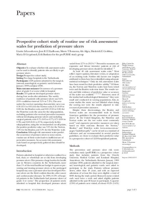 (PDF) Prospective cohort study of routine use of risk assessment scales ...