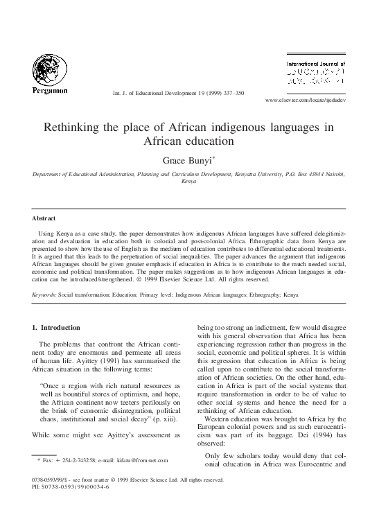 (PDF) Rethinking the place of African indigenous languages in African ...