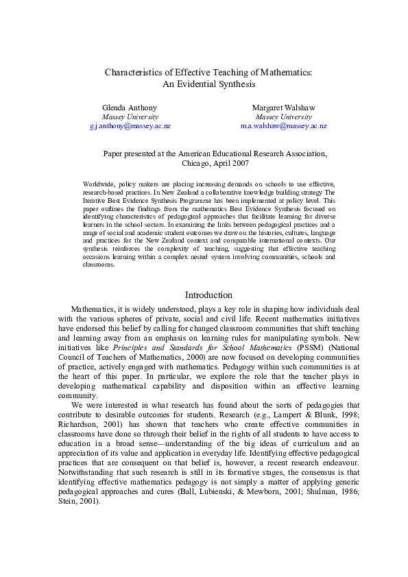 (PDF) Characteristics of Effective Teaching of Mathematics: An ...