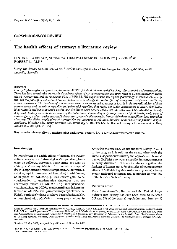 (PDF) The health effects of ecstasy: a literature review