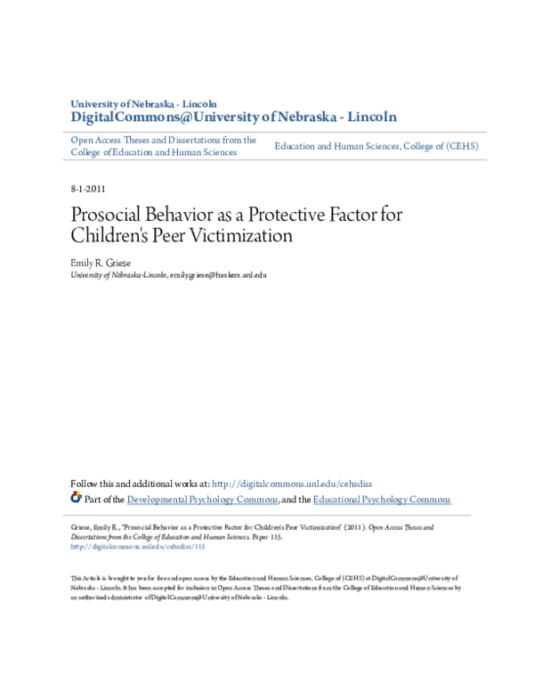 (PDF) Prosocial Behavior as a Protective Factor for Children’s Peer ...
