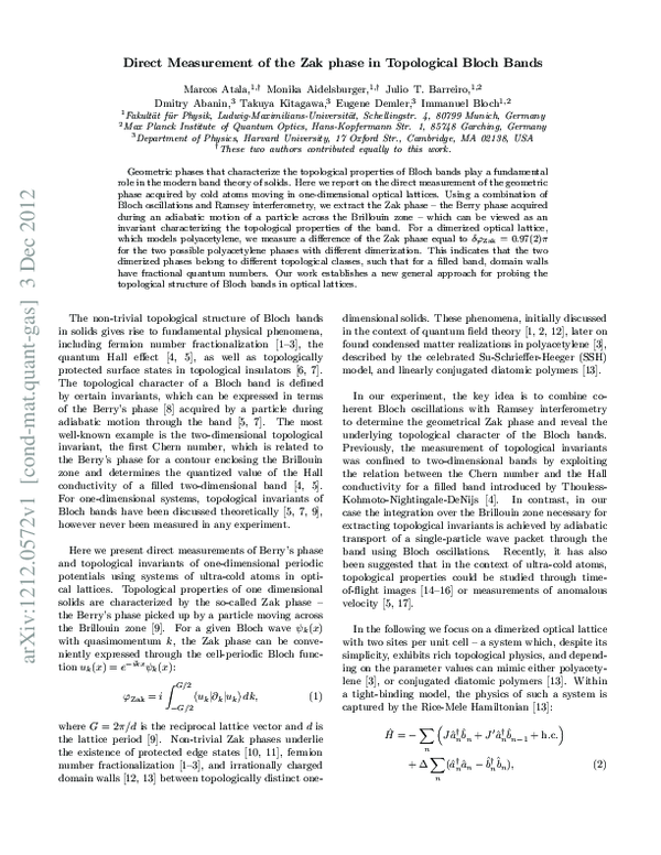 (PDF) Direct measurement of the Zak phase in topological Bloch bands