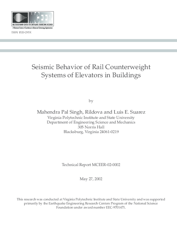 (PDF) Seismic Behavior of Rail Counterweight Systems of Elevators in ...