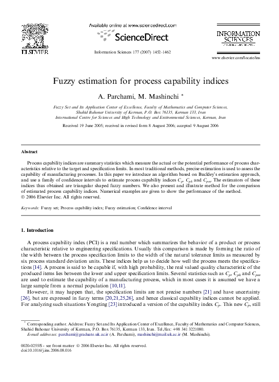 (PDF) Fuzzy estimation for process capability indices