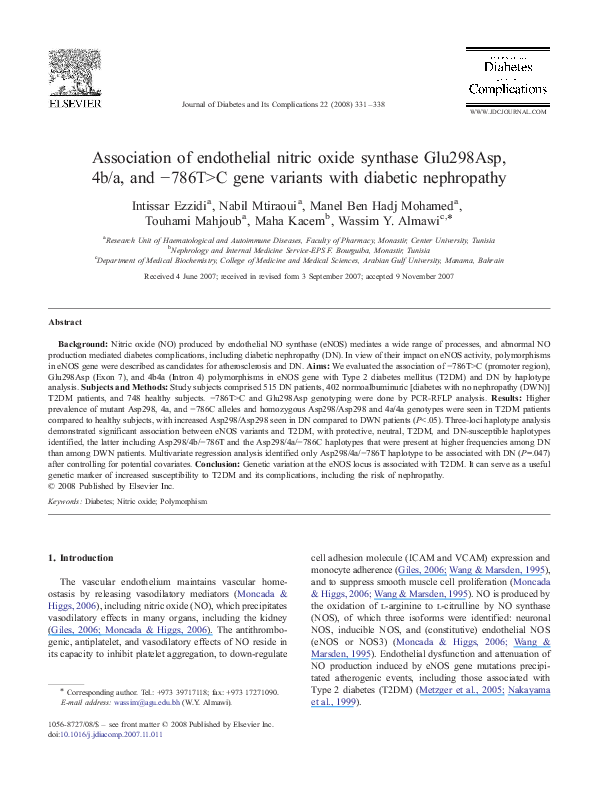 (PDF) Association of endothelial nitric oxide synthase gene G894T ...