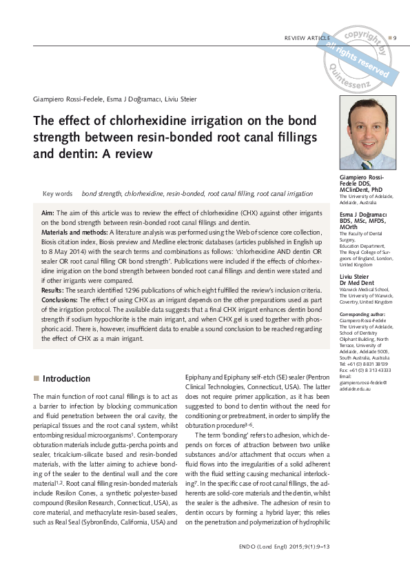 (PDF) The effect of chlorhexidine irrigation on the bond strength