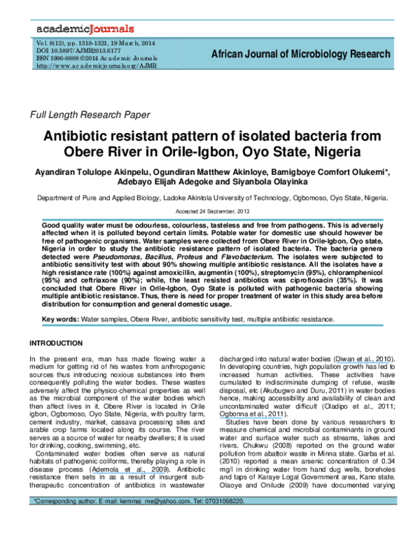 (PDF) antibiotic resistant pattern of isolated bacteria from Obere ...