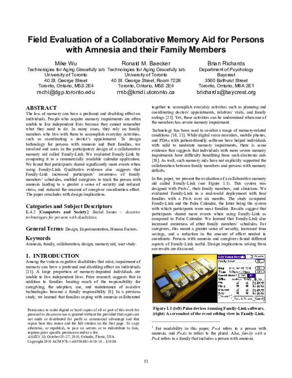 (PDF) Field evaluation of a collaborative memory aid for persons with ...