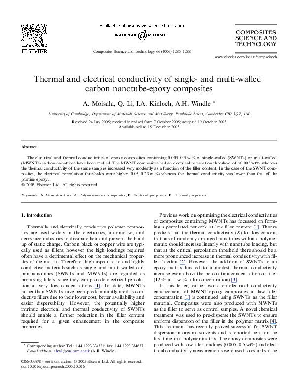 (PDF) Thermal and electrical conductivity of single- and multi-walled ...