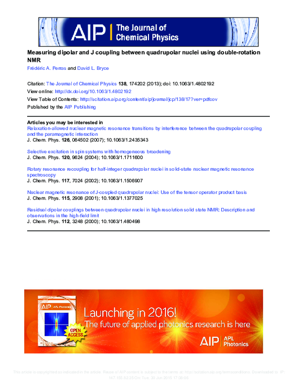 (PDF) Measuring dipolar and J coupling between quadrupolar nuclei using ...