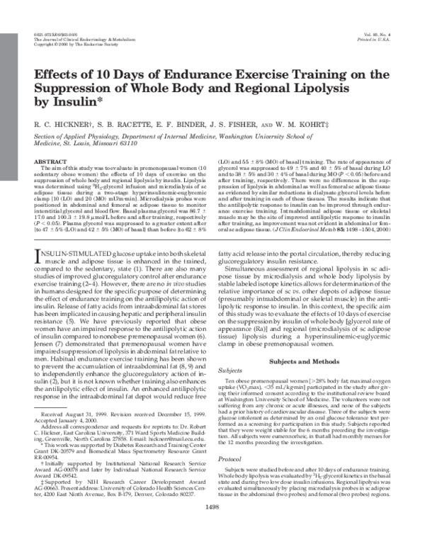 (PDF) Effects of 10 Days of Endurance Exercise Training on the ...