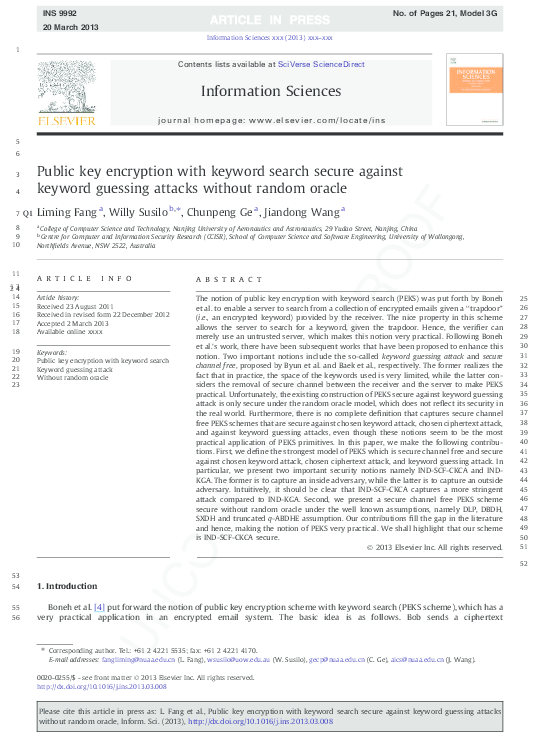 (PDF) Public key encryption with keyword search secure against keyword ...
