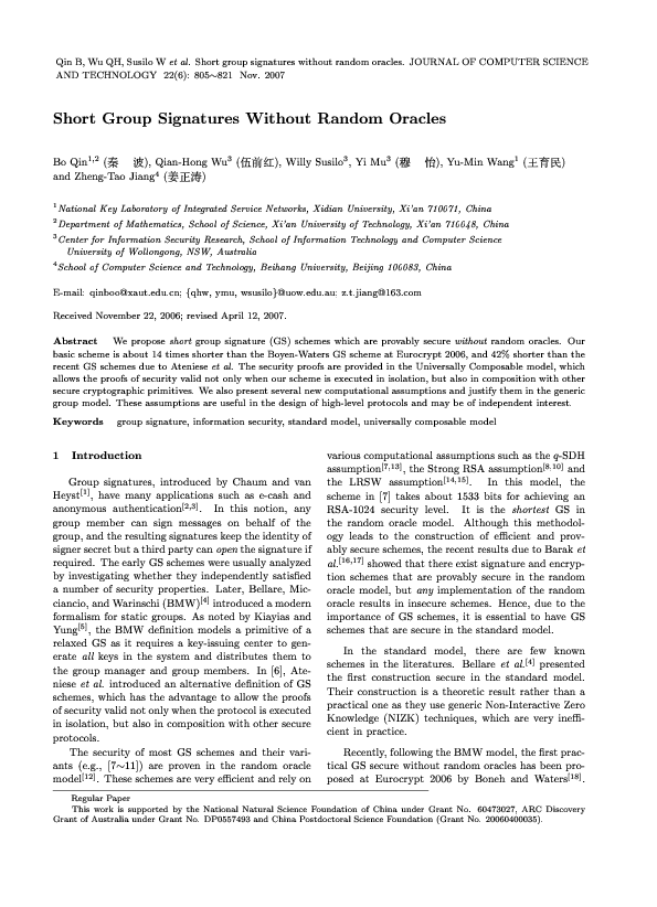 (PDF) Short Group Signatures Without Random Oracles