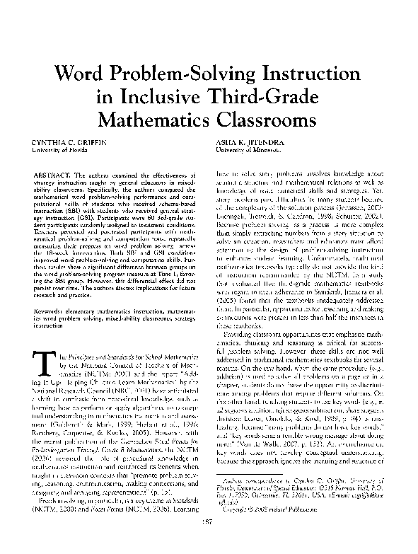 (PDF) Word Problem-Solving Instruction in Inclusive Third-Grade ...