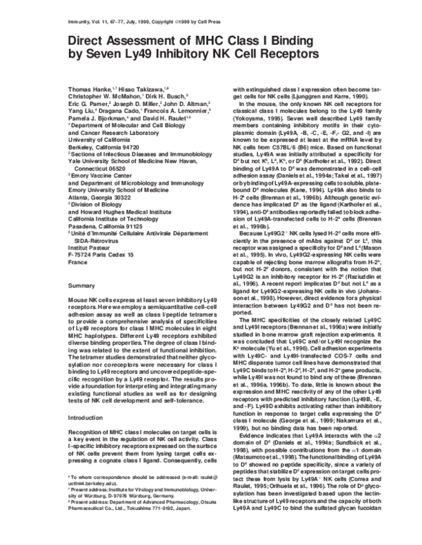 (PDF) Direct Assessment of MHC Class I Binding by Seven Ly49 Inhibitory ...