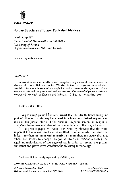 (PDF) Jordan structures of upper equivalent matrices