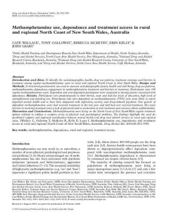 (PDF) Methamphetamine use, dependence and treatment access in rural and ...