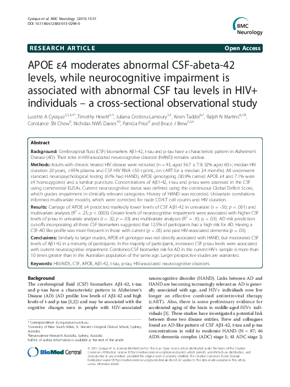 (PDF) APOE ε4 moderates abnormal CSF-abeta-42 levels, while ...