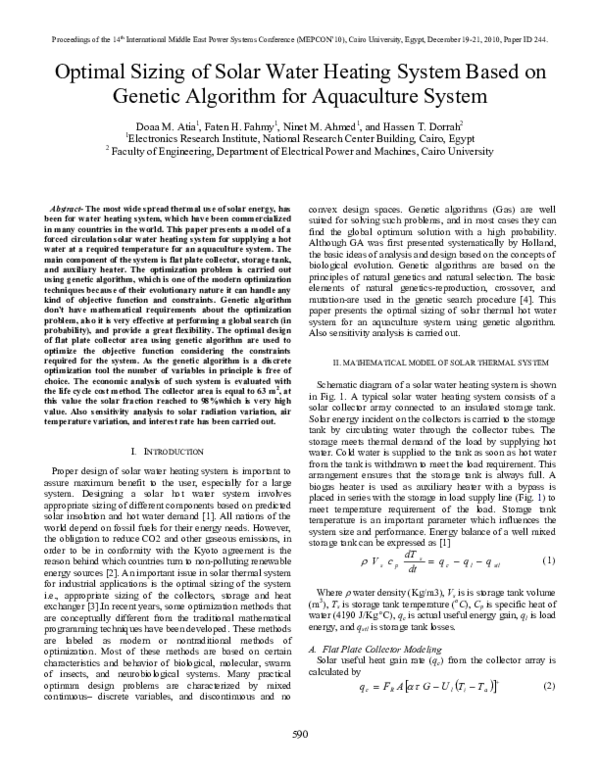 (PDF) Optimal sizing of a solar water heating system based on a genetic ...