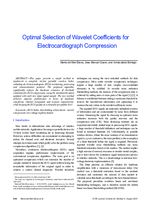 (PDF) Optimal Selection of Wavelet Coefficients for Electrocardiograph ...