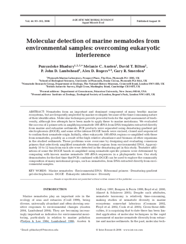 (PDF) Molecular detection of marine nematodes from environmental ...