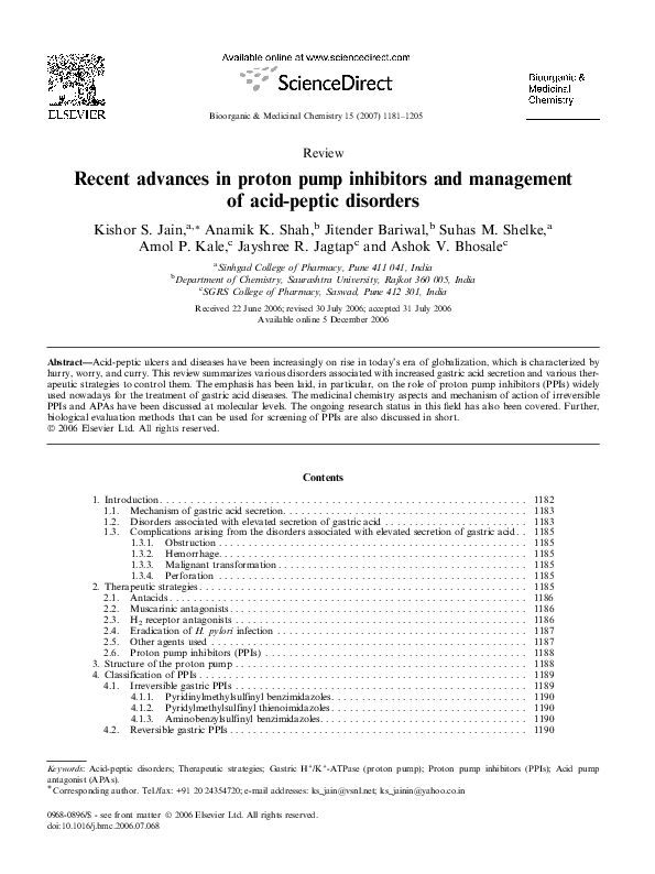 (PDF) Recent Advances in Proton Pump Inhibitors and Management of Acid ...