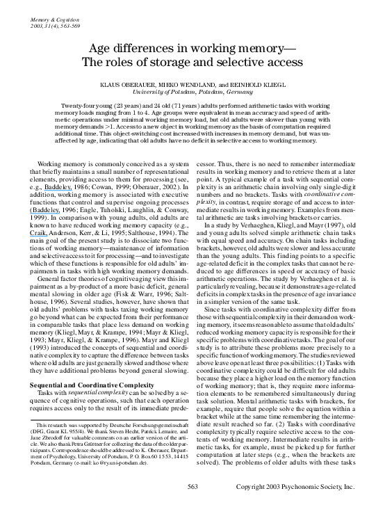 (PDF) Age differences in working memory— The roles of storage and ...