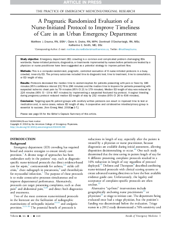 (PDF) A Pragmatic Randomized Evaluation of a Nurse-Initiated Protocol ...