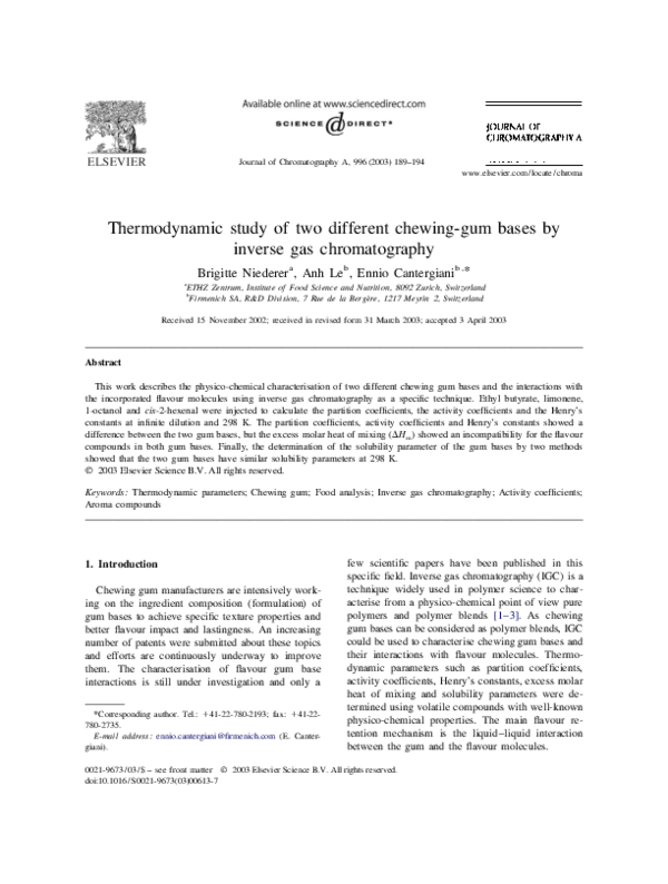 (PDF) Thermodynamic study of two different chewinggum bases by inverse