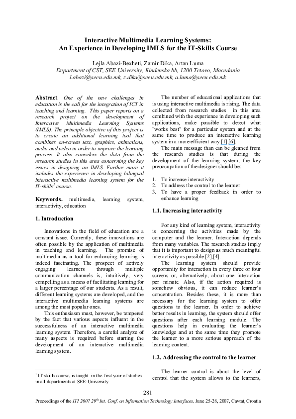 (PDF) Interactive Multimedia Learning Systems: An Experience in ...
