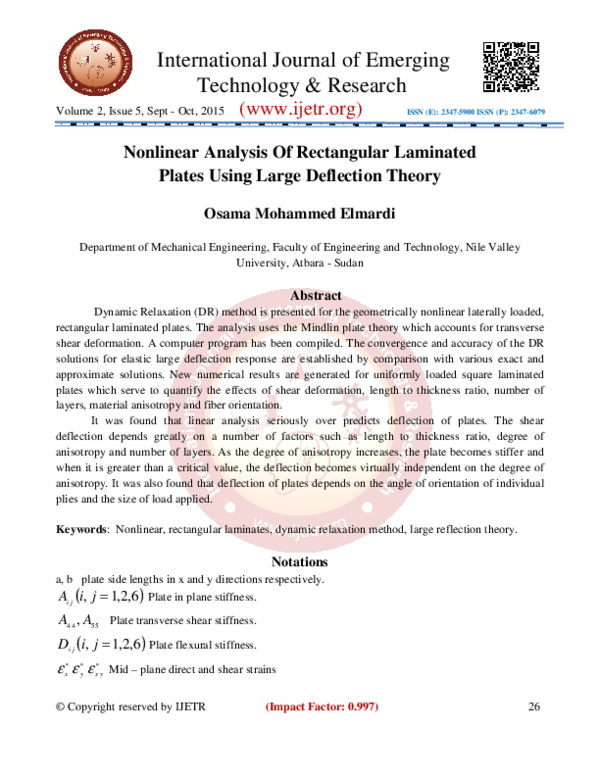 (PDF) Nonlinear Analysis Of Rectangular Laminated Plates Using Large ...