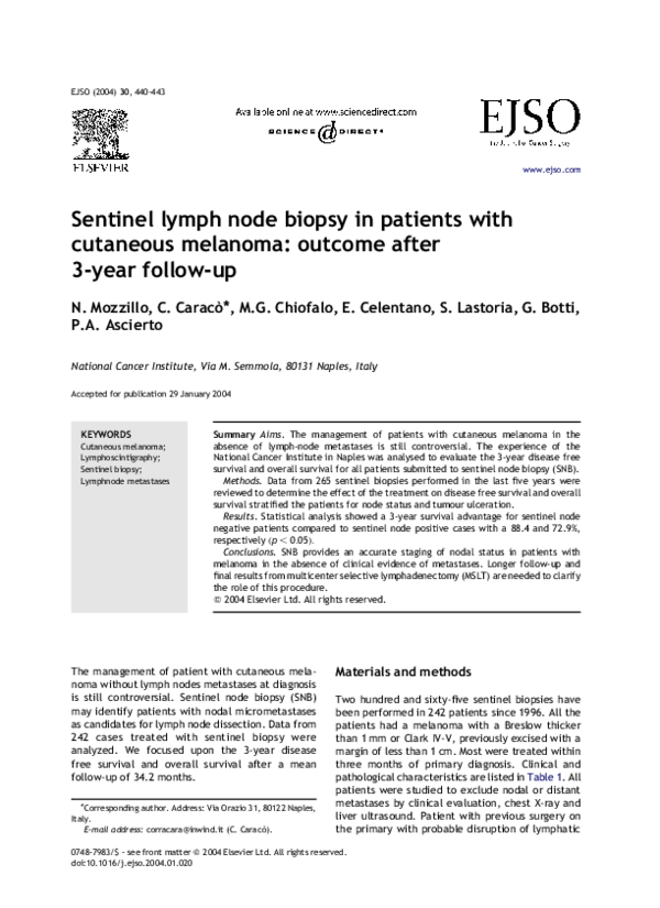 (PDF) Sentinel lymph node biopsy in patients with cutaneous melanoma ...